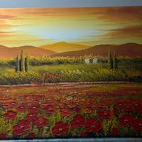 Tela “campo di papaveri”dipinta  a mano