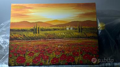 Tela “campo di papaveri”dipinta  a mano