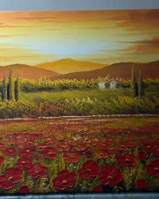 Tela “campo di papaveri”dipinta  a mano