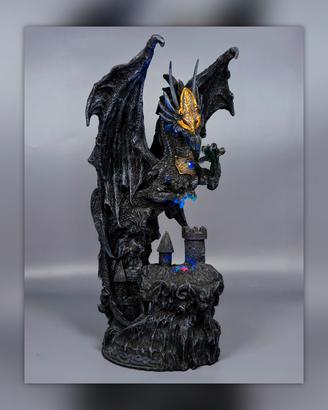 Statua Drago Fantasy con Castello e Luci 38 cm