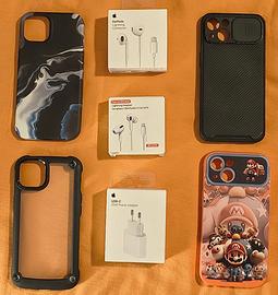 Custodie iPhone 13 e un auricolare con filo