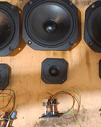3 woofer 3 tweeter 3 crossover e 1 cassa technics