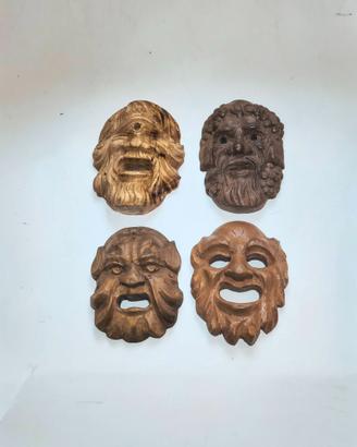 4 Maschere decorative In Legno.   - Realizzate art