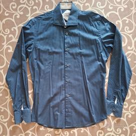 camicia uomo cotton & silk blu slim M cotone