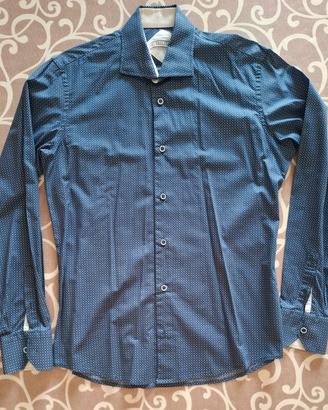 camicia uomo cotton & silk blu slim M cotone