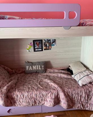 Letto a castello con scala cassetti e contenitore