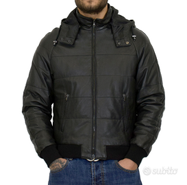 Piumino Giubbotto Uomo Vera Pelle Nero Bomber