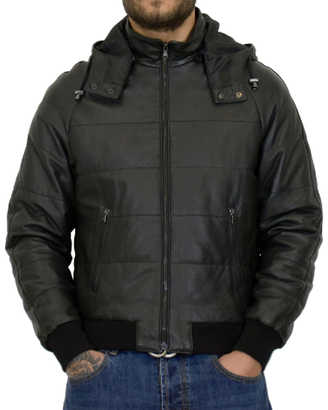 Piumino Giubbotto Uomo Vera Pelle Nero Bomber