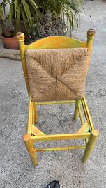 6 Sedie in legno/paglia, color lime arancio shabby