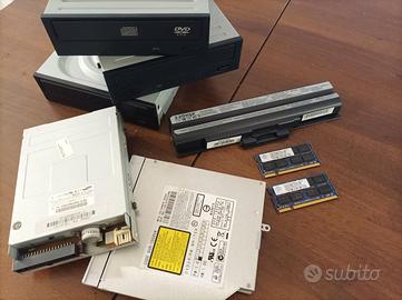 LOTTO PEZZI PC: MOTHERBOARD,CD-DVD, FLOPPY, RAM,HD