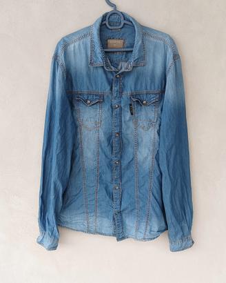 Camicia donna denim Guess, tg XL, cotone, blu