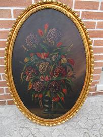 Antico Dipinto Ovale "Natura Morta con Fiori
