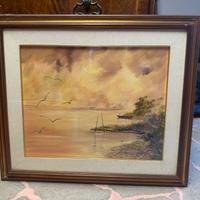 Quadro vintage paesaggio con cornice in legno