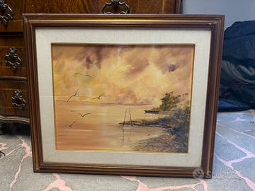 Quadro vintage paesaggio con cornice in legno