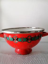 Scolapasta vintage smaltato rosso