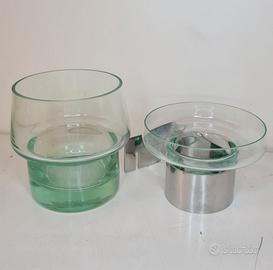 SET BAGNO IN VETRO CON PORTA SAPONETTA DA PARETE