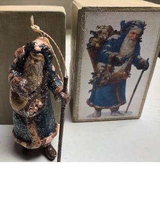 Babbo Natale Vintage Blu con Scatola e Cordino