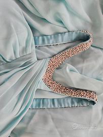 Abito cerimonia color azzurro con perline 