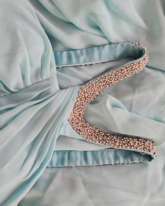 Abito cerimonia color azzurro con perline 