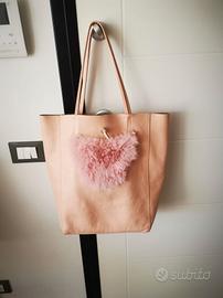 Borsa pelle con pelliccia 