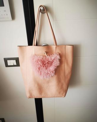 Borsa pelle con pelliccia 
