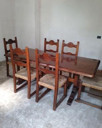 Tavolo in Legno Massello (200x90x75h) + 6 Sedie