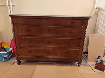 cassettone legno massello con marmo, 4 cassetti
