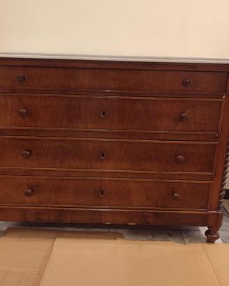 cassettone legno massello con marmo, 4 cassetti