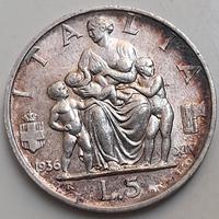 5 lire 1936 argento Vittorio Emanuele III 