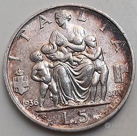 5 lire 1936 argento Vittorio Emanuele III 