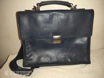 Cartella The Bridge vintage in vera pelle blu