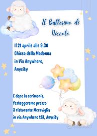 Inviti per il battesimo personalizzabili temi vari