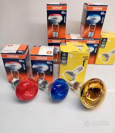9 lampade spot Osram/GE R80 R63 40-60W colorate