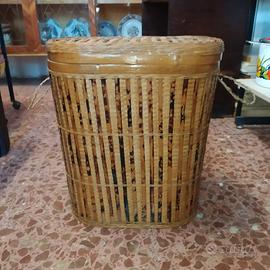 Cesto / porta biancheria vintage in bambù 