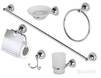 Set 6 accessori bagno acciaio cromo e vetro