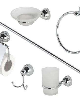 Set 6 accessori bagno acciaio cromo e vetro