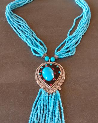 Collana artigianale stile etnico -  lunga 37 cm. 