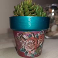 Vasetto in terracotta decorato a mano + talea🪴