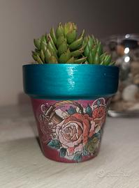 Vasetto in terracotta decorato a mano + talea🪴
