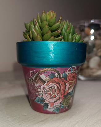 Vasetto in terracotta decorato a mano + talea🪴