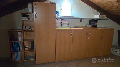 Armadio a ponte artigianale in legno + 2 librerie