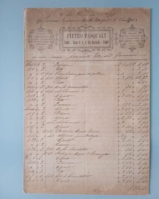 Fattura Storica 1877 FANO  Medicinali