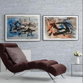 Dipinti astratti moderni quadri originali coppia 