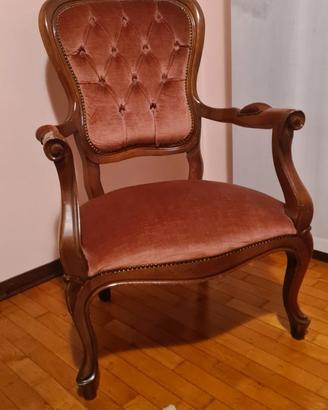 Sedia/poltroncina antica in legno con velluto
