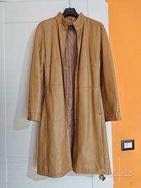 cappotto donna lungo in vera pelle beige