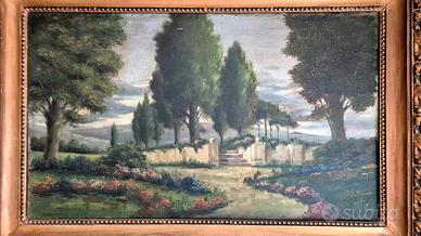 Dipinto Paesaggio di Giardino  Con Cipressi,125x84