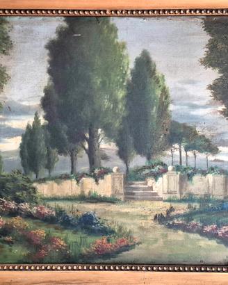 Dipinto Paesaggio di Giardino  Con Cipressi,125x84
