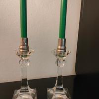 Coppia CANDELIERI CANDELABRI in cristallo/ argento