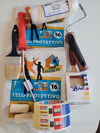 Accessori imbianchino, teli,pennelli,rulli,nastri