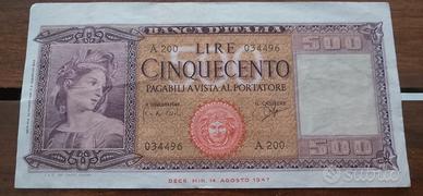 BANCONOTA LIRE 500 LIRE -ITALIA ORNATA DI SPIGHE-